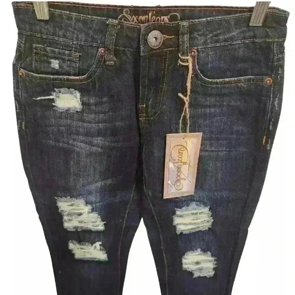 Spoon Jeans Distressed Medium Wash Five-Pocket Style Tall Jeans NWT - Picture 3 of 10